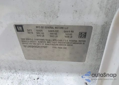 2016 Chevrolet Sonic Ls z USA, uszkodzony, nr VIN 1G1JA6SHXG4177027